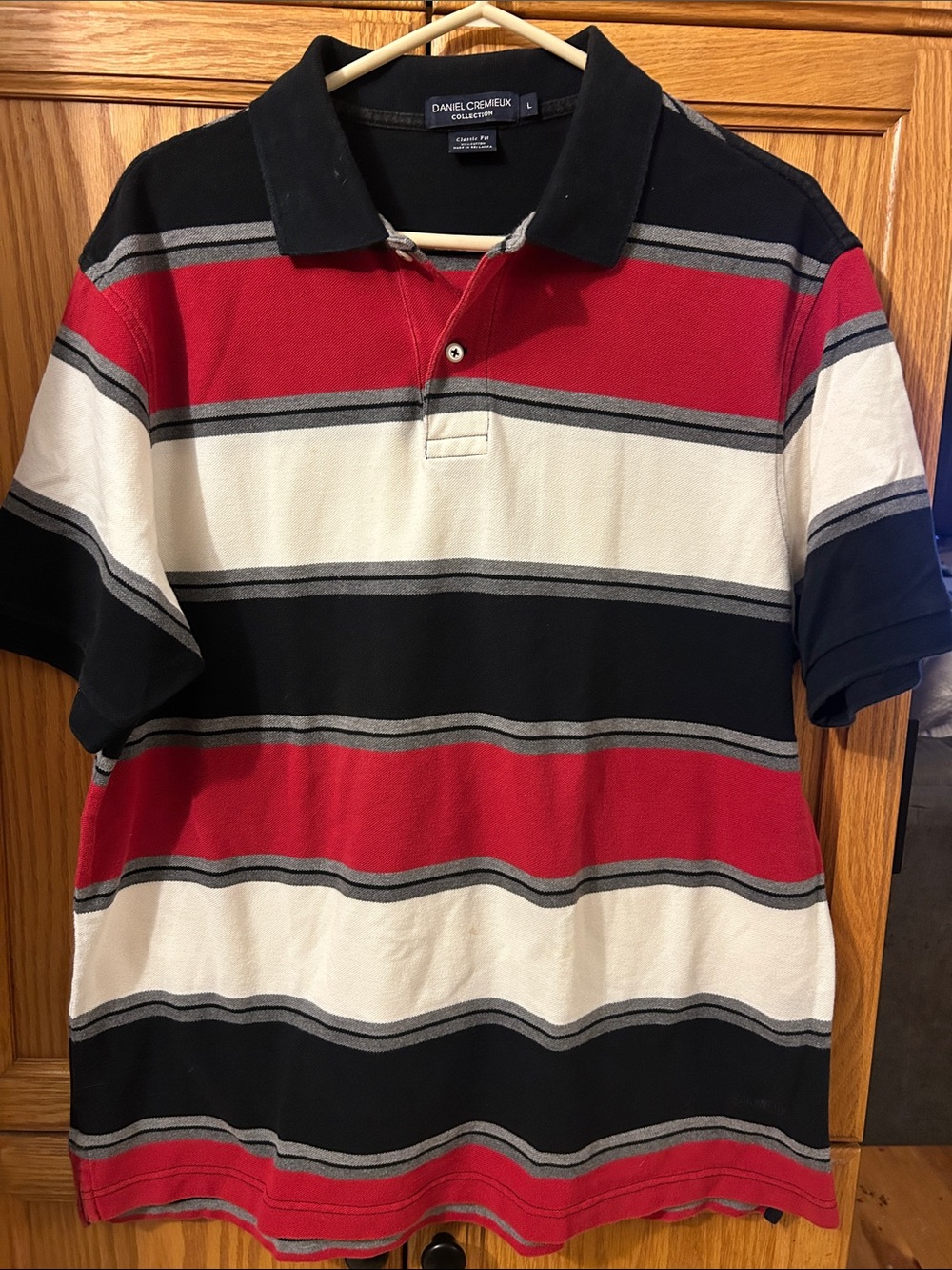 Daniel Cremieux Red White Black Striped Polo